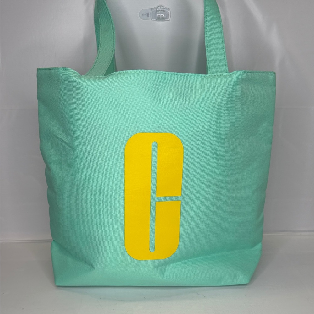 Clinique Reversible Aqua Teal Tote Bag with Yellow Logo